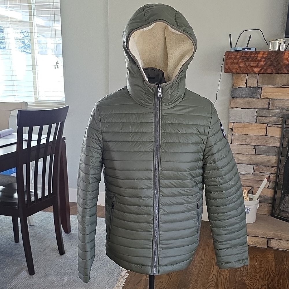 Pajar Olive Hooded Sherpa Reversible Puffer Jacket